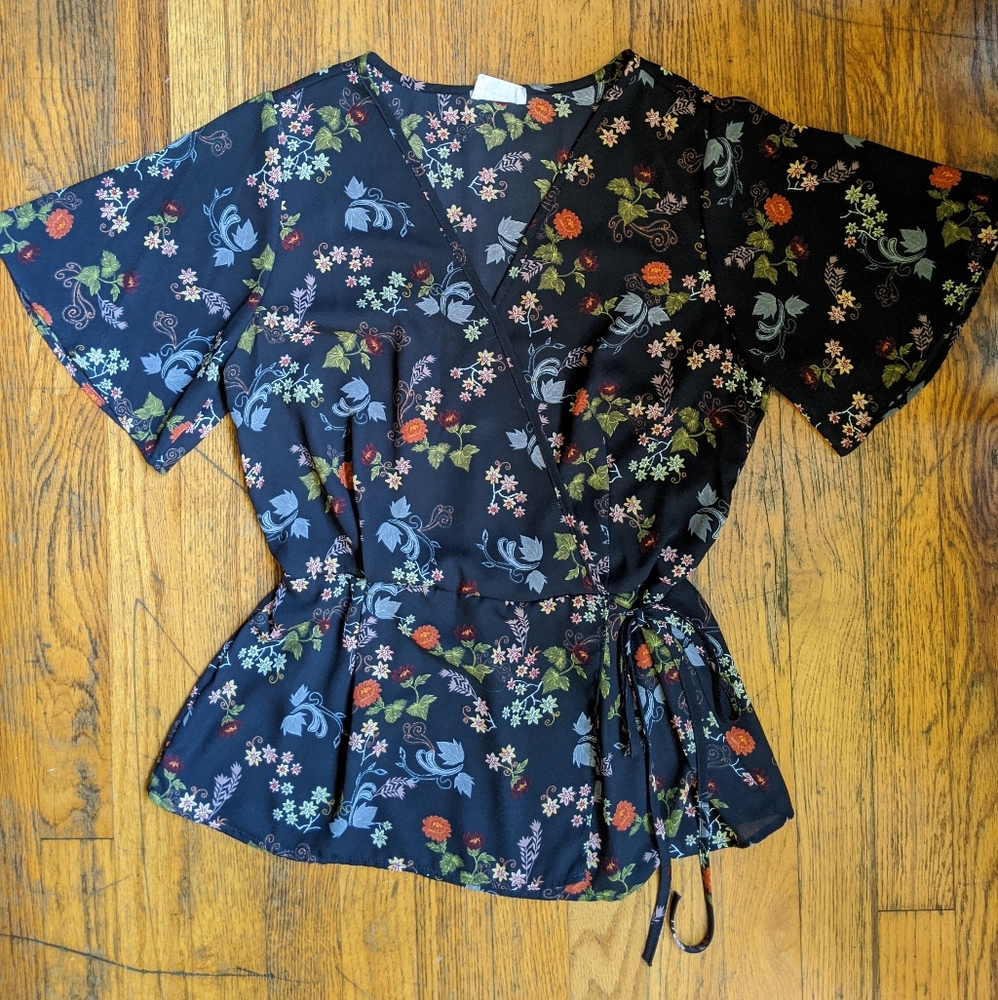 Faux wrap floral blouse
